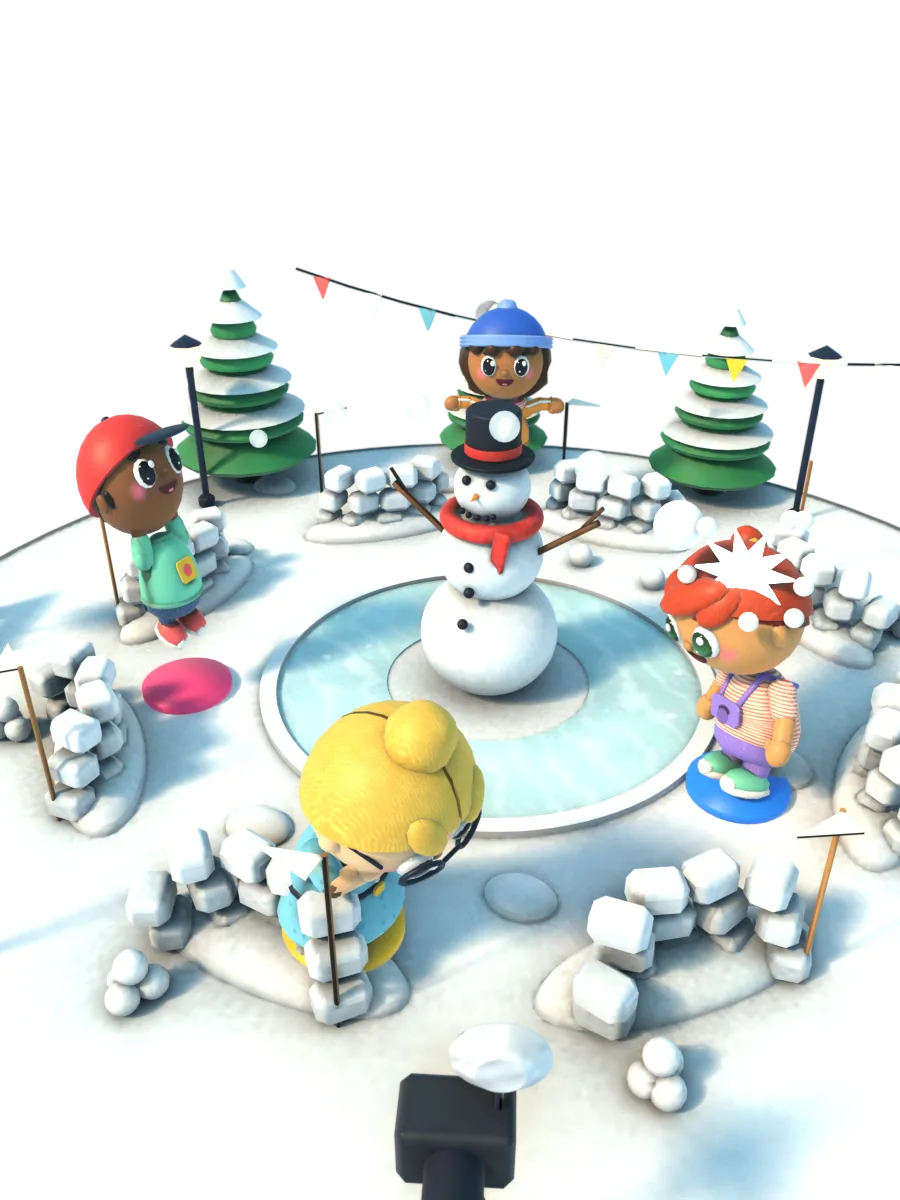 Szene aus dem Minispiel: Schneeballschlacht (Snowball Showdown)